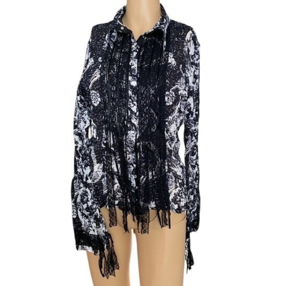 VIOLET & CLAIRE Womens PL Sheer Blouse Crinkle Witchy Fairy Goth Black Lace